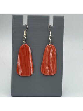 Vtg Sponge Coral Slab Red Orange Swirled Dangle Earrings Handmade 1.5" Southwest